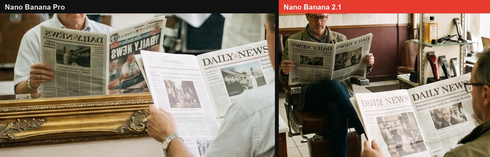 מבחן המראה: Nano Banana 2.1 הופך את הכותרת בהשתקפות, Pro לא